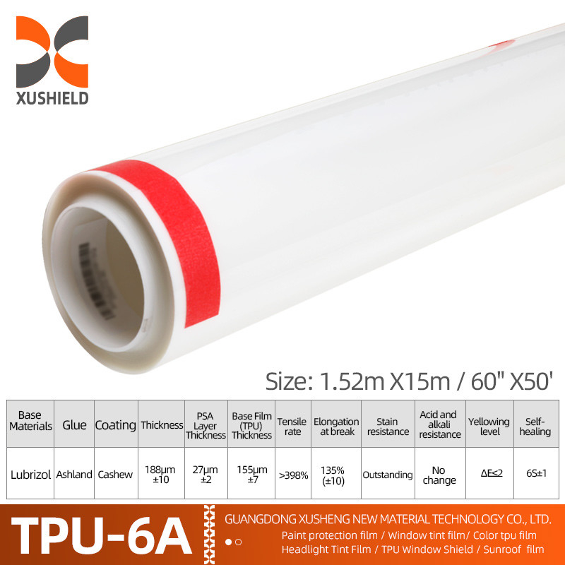 XUSHIELD 8.5mil Hoog glanzende hydrofobie hoge kwaliteit Anti-Kratten Warmte reparatie Duidelijke TPU Auto Verf Beschermingsfilm