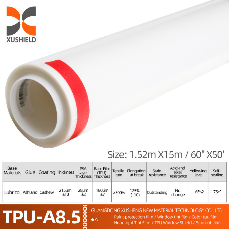 XUSHIELD 8.5mil Hoog glanzende hydrofobie hoge kwaliteit Anti-Kratten Warmte reparatie Duidelijke TPU Auto Verf Beschermingsfilm