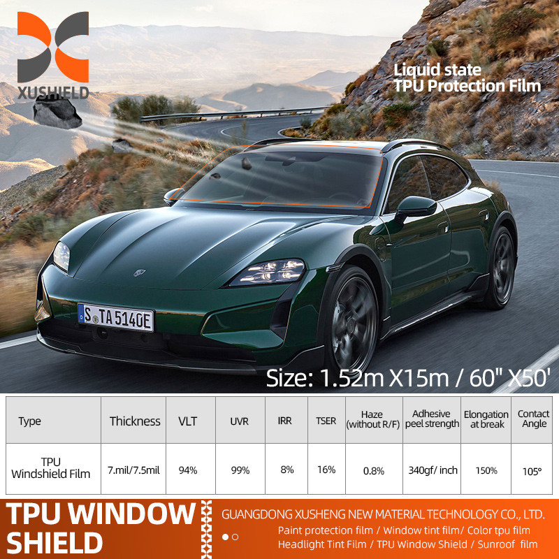 TPU Anti-Scratch UV-bescherming Autoverzekering Voorruit Bescherming Film Zandproof 7.5mil Auto Voorruit Film