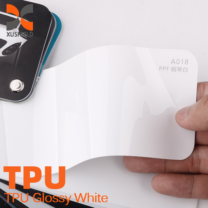 1.52x15m TPU Glanzend wit Vinyl Air Bubble Free Wrapping Glanzend Sky Grey Verf Bescherming Smart Tint PPF Car Color Changing Film TPU tph PPF kleur